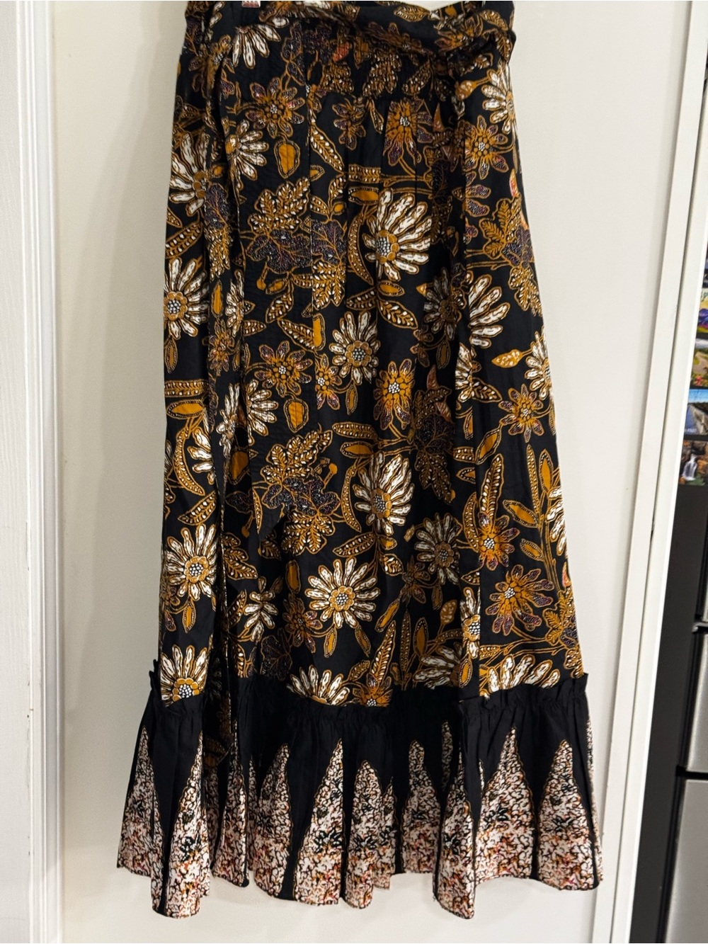Cleobella Black Maxi Wrap Skirt w/ Floral Block Print 100% Organic Cotton - Picture 2 of 6